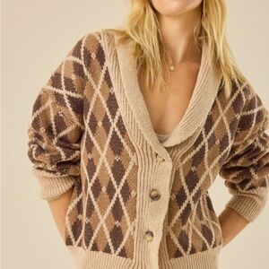 Altar'd State Brown and Tan Argyle Cardigan Sz Medium NEW NWT